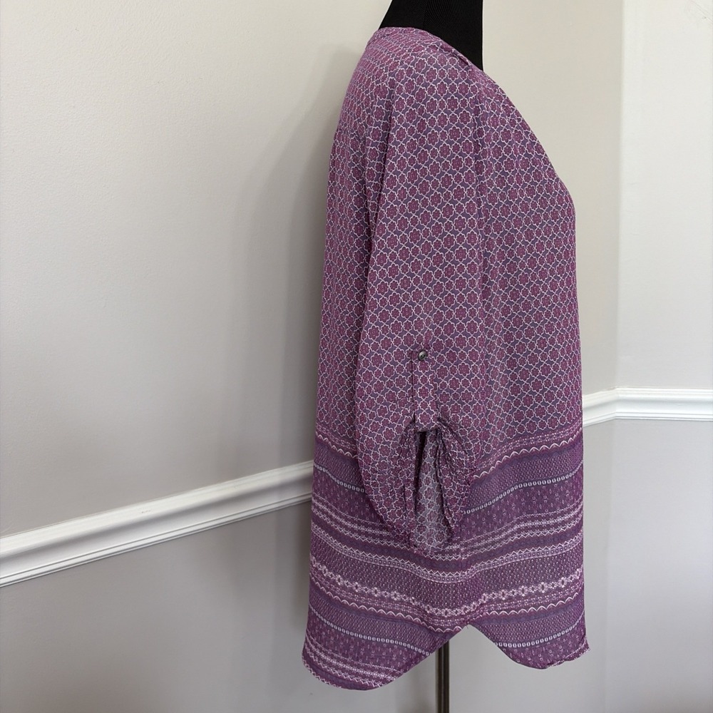 Kim Rogers Women's V-Neck 3/4 Sleeve Top Size 1X Purple Floral Classic Office‎ - Picture 4 of 9
